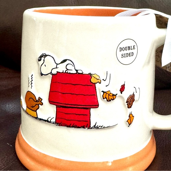 GIVE THANKS Snoopy with Autumn Leaves & Turkey - Rae Dunn Peanuts Mug - Picture 4 of 10